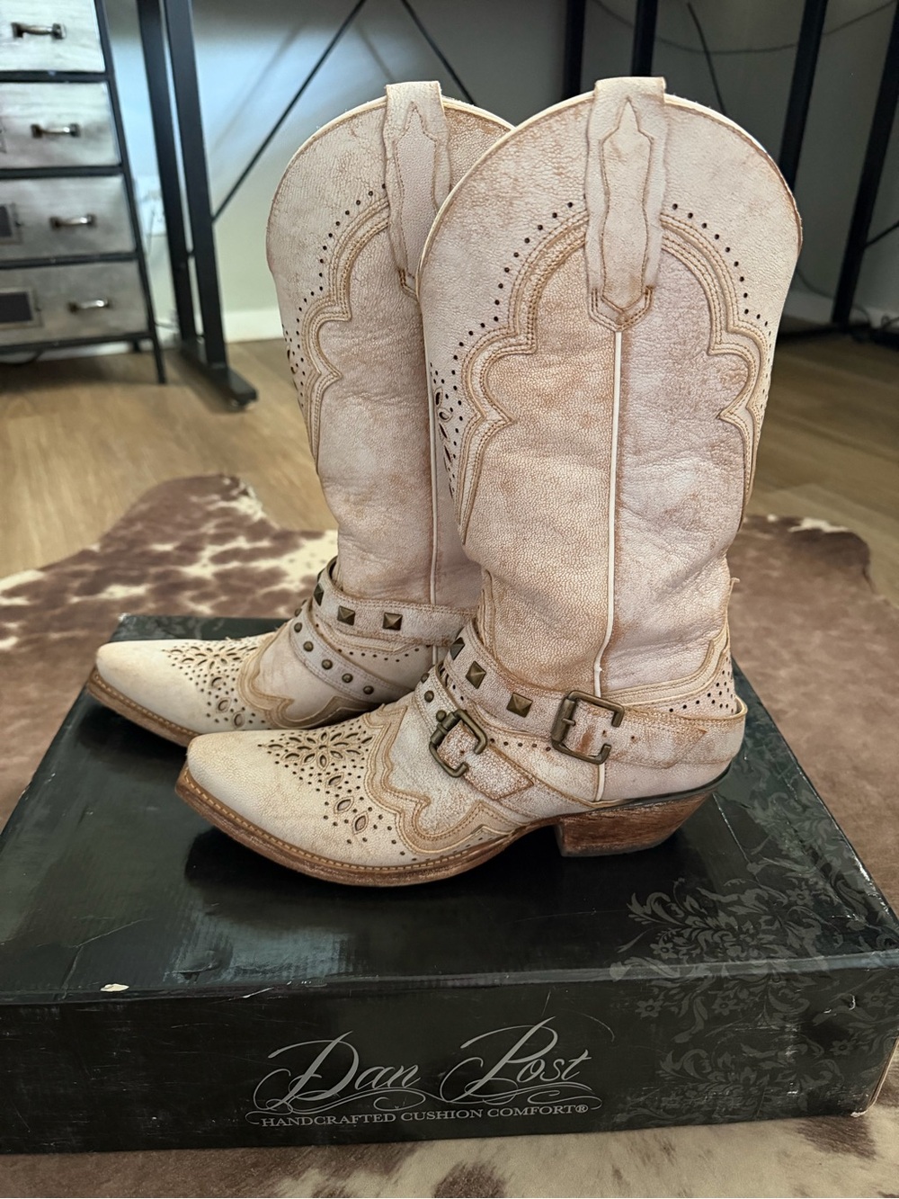Dan Post Off White Strapped Cowboy Boots